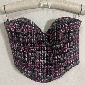 Zara Tweed Pink/Black/Green Corset Top